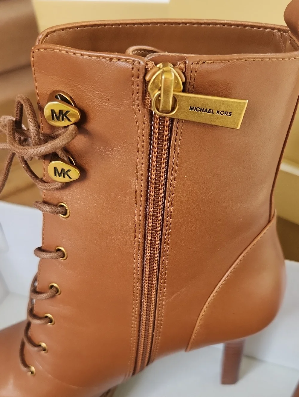 MICHAEL Michael Kors Tan Lace-Up Heeled Ankle Boots - Picture 4 of 5